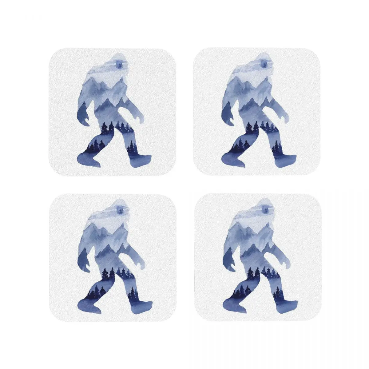 Bigfoot Foggy Landscape Silhou Coasters Kitchen Placemats Non-slip Insulation Cup Coffee Mats For Decor Tableware Pads Set of 4