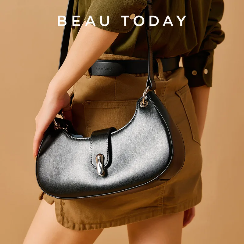 

BeauToday Leather Handbags Women Calfskin Simple Shoulder Crossbody Bag Metal Button Female Underarm Hobos Handmade 61015