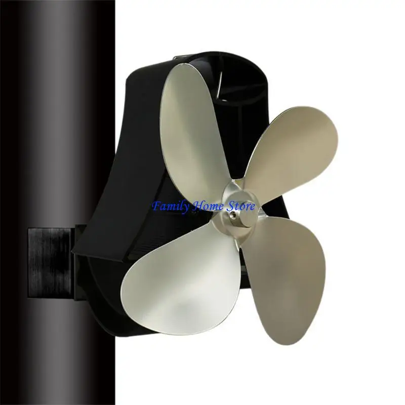 

P0UF Small Wall Mounted Heat Self-Powered Fireplace Stove Fan Quiet 4 Aluminum