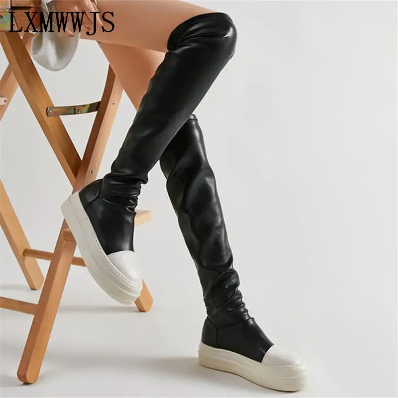 Leisure Stretch Boots For Women Platform Shoes Concise Candy Color Women\'s Over-the-knee Boots Flat Slip-on Long Botas De Mujer