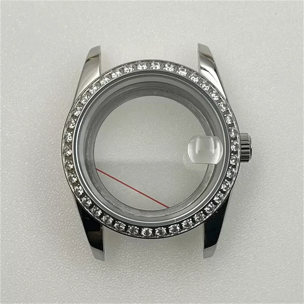 

36mm Stainless Steel watch Case Fashion Rhinestones Bezel Sapphire Glass Watch Case Fits NH35A NH36 4R35A 4R36A Movement parts