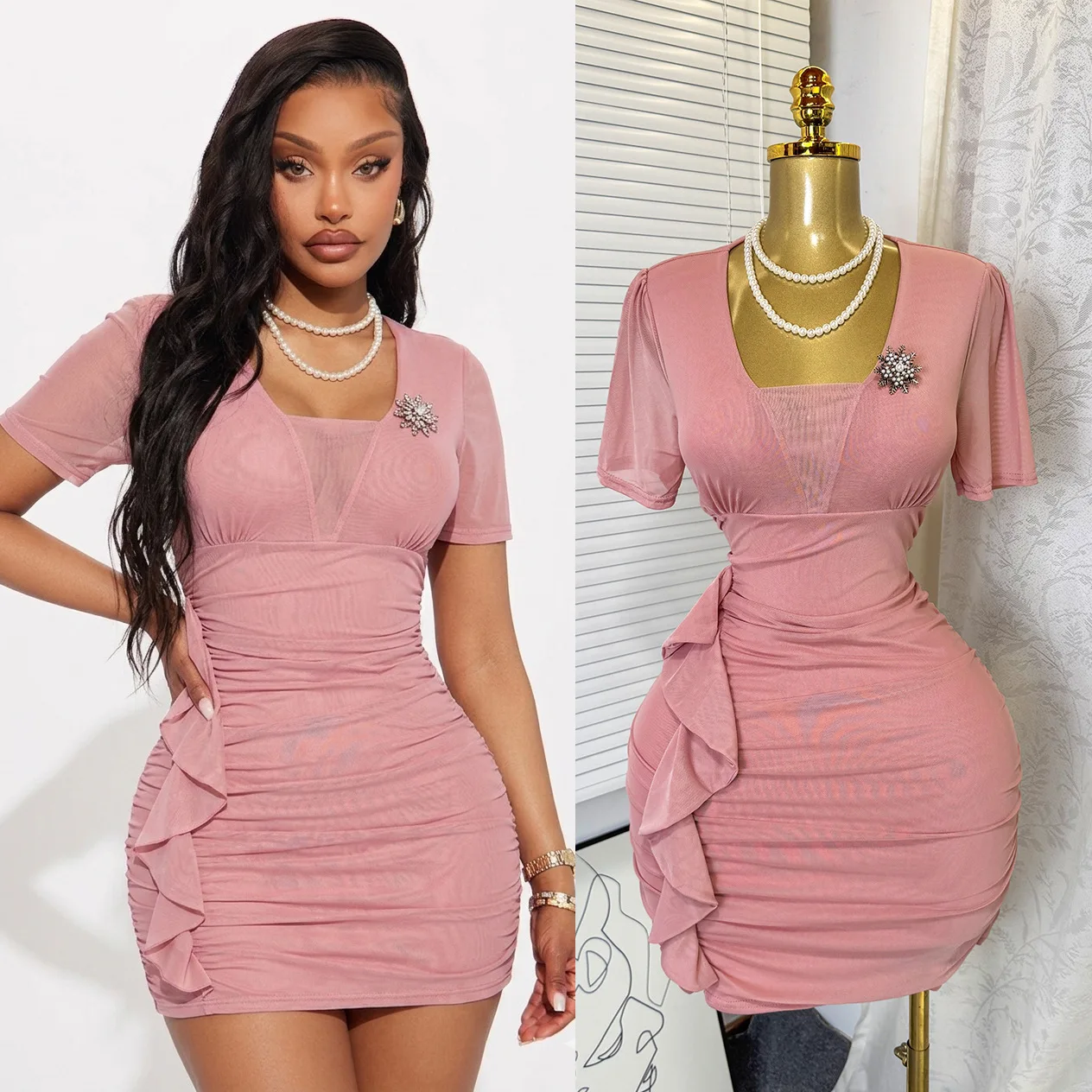 Wrap Dress Work - فستان نسائي قصير مثير بتصميم Y2K