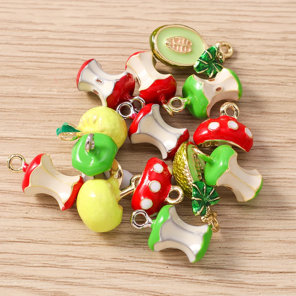 Tusember 5 Stück schöne Anhänger, Pilz-Pomelo-Cantaloupe-Apfel-Anhänger, Charm-Perlen für DIY-Schmuckherstellung mit Sterling-Markenarmbändern – Detail 2