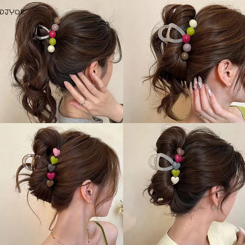 

New Rainbow Love Hair Claw Large Ponytail Crab Claw Girl Sweet Back Of The Head Fashion Hair Grip Hair Accessories Gifts
