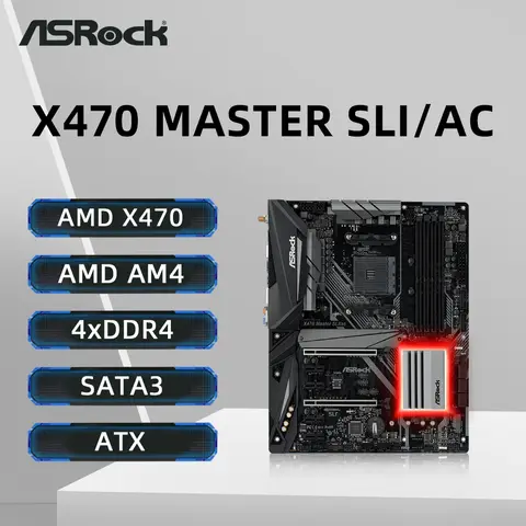 ASRock X470 MASTER SLI/AC Motherboard Support 1600 2700X 1700X 5600X 5700X3D 5800X3D 5800X CPU 4xDDR4 M.2 AMD X470 ATX Mainboard