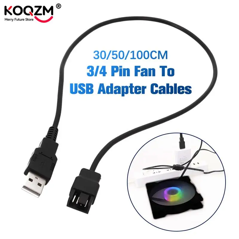 1pc 3pin Or 4pin Fan To Usb Adapter Cables 3/4 Pin Computer Pc Fan Power Cable Connector Adapter 5v 30cm 50cm 100cm Connector