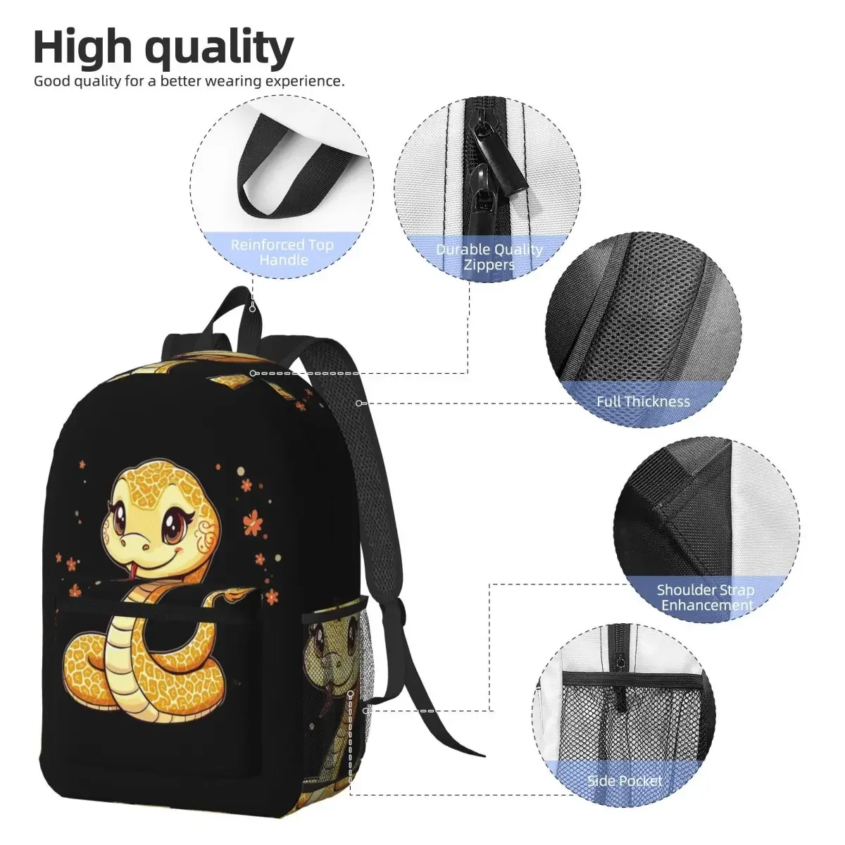 Golden Python Snake In Grass Backpack Daypack Large Capacity Boys Girls BookBag School Bag Shoulder Bags for Men Women