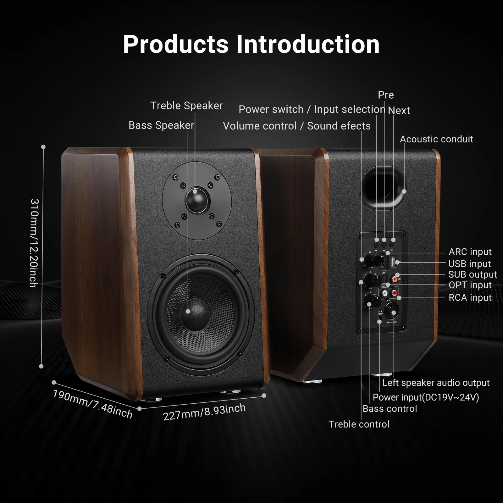 AIYIMA S700 Active Bookshelf Speakers 120W Bluetooth Wireless HiFi Sound System Wooden Bookshelf Speaker Audio Output Subwoofer