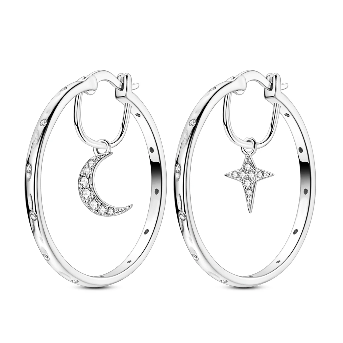 

925 Silver Earring For Woman Moon Star Plain Color Hoop Earring Fine Jewelry