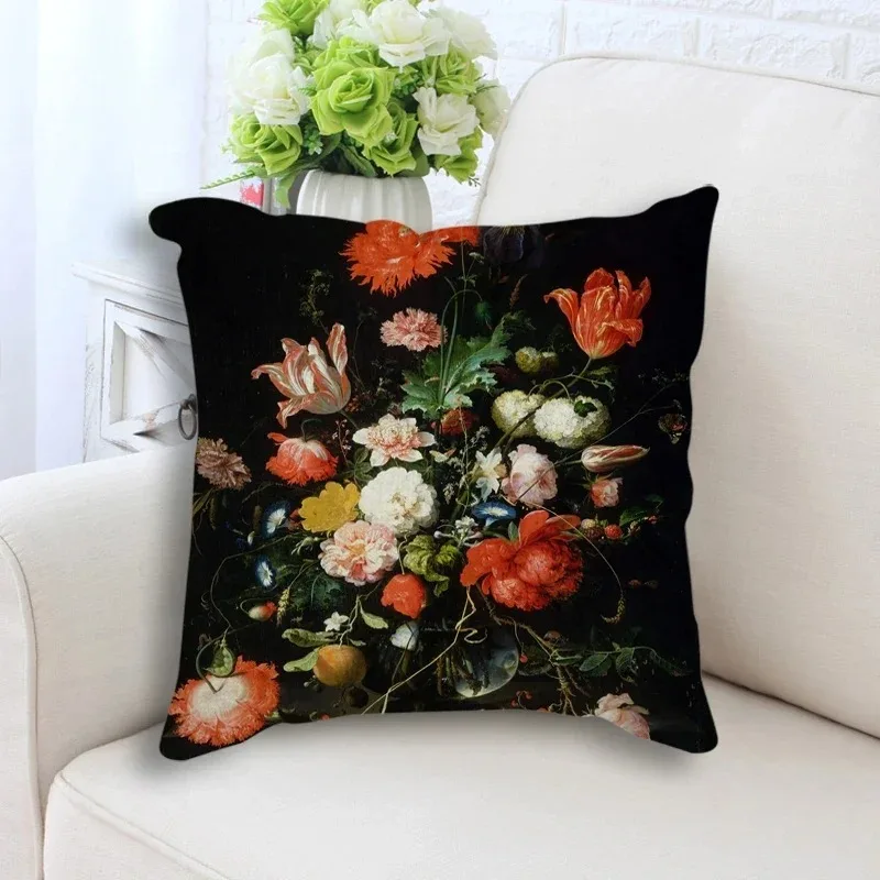 

Retro plant flower art oil painting printed pillow case home decoration bedroom room living room sofa cushion cover 45x45cm