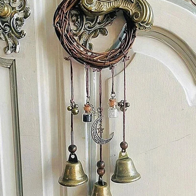 Handmade Hanging Witch Bell Protection Door Hanger Metal Wind Chime Wreath Magic Wind Chime Pendant Home Door Craft Decoration