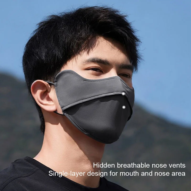 HUA HUA Summer Ice Silk UV Protection Face Mask For Men, Outdoor Sun Shield Face Cover With Eye Corner Guard