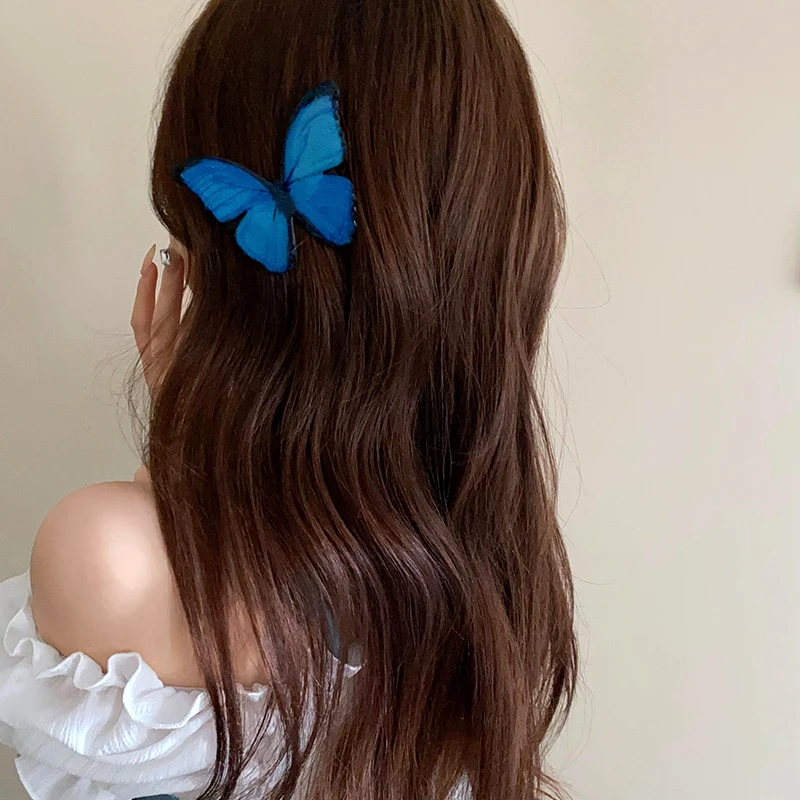 Fairycore Dark Blue Butterfly Duck Hair Clips For Women Pastoral Style Fairy New Premium Design Sense Fashion Luxury Accessories