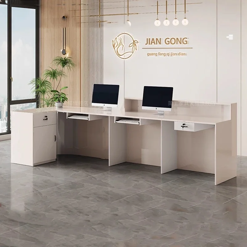 Simple Trendy Desk Table Exquisite Luxury Classic Premium Reception Desk Modern Beauty Recepcion Mostrador Office Furniture