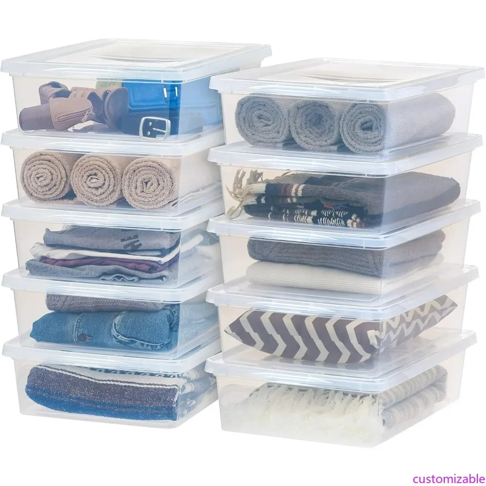 

10-Pack Clear Storage Bins with Lids, 2 Quart, Stackable Shoe Boxes for Organizing Closets, Shelves, and Classrooms