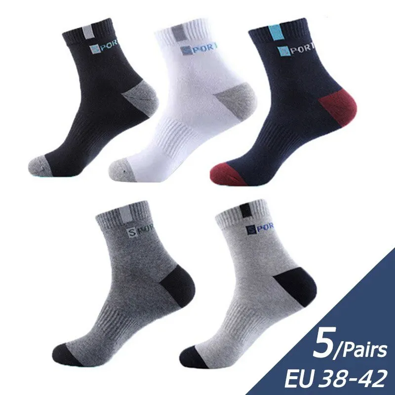 5Pairs/Lot Men\'s Socks Mid-tube Socks Absorb Sweat Running Professional Sports Socks Breathable Outdoor Basketball Riding Socks