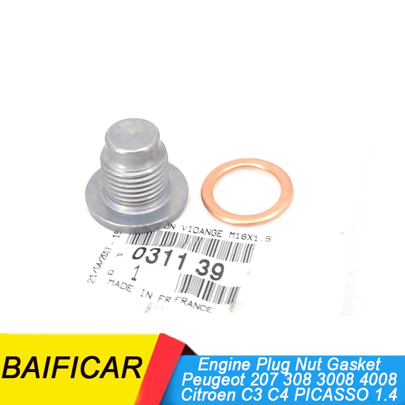 Baificar Brand Genuine Engine Oil Drain Plug Nut Gasket 031139  For Peugeot 207 308 3008 4008 Citroen C3 C4 PICASSO 1.4 1.6 16V