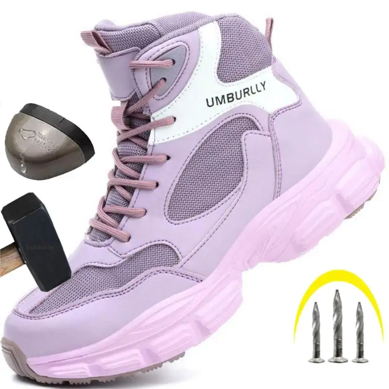 Safety Boots Women Steel Toe Work Boots Anti-smash Stab-resistant Safety Shoes light Breathable Workout Sneaker Outdoor Durable