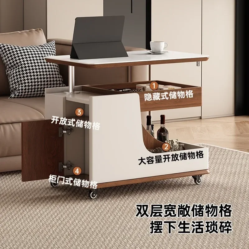 Solid wood sofa side few multi-functional lifting coffee table bedside cabinet living room household small apartment mobile car