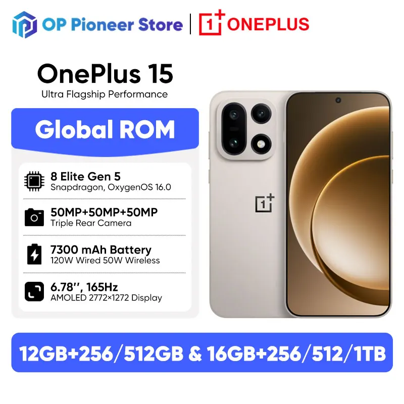 Chinese Version OnePlus 15 Unlocked Smartphone Snapdragon 8 Elite Gen 5 6.78” AMOLED 120Hz 7300mAh 120W Super Charger 50MP NFC