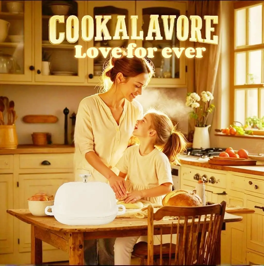 Cast Iron Dutch Oven,6 QT Bread Oven,Thick Enameled Loaf Pan with Lid,Bread Pans for Homemade Bread,14.5"Dutch Oven for Bread Ba