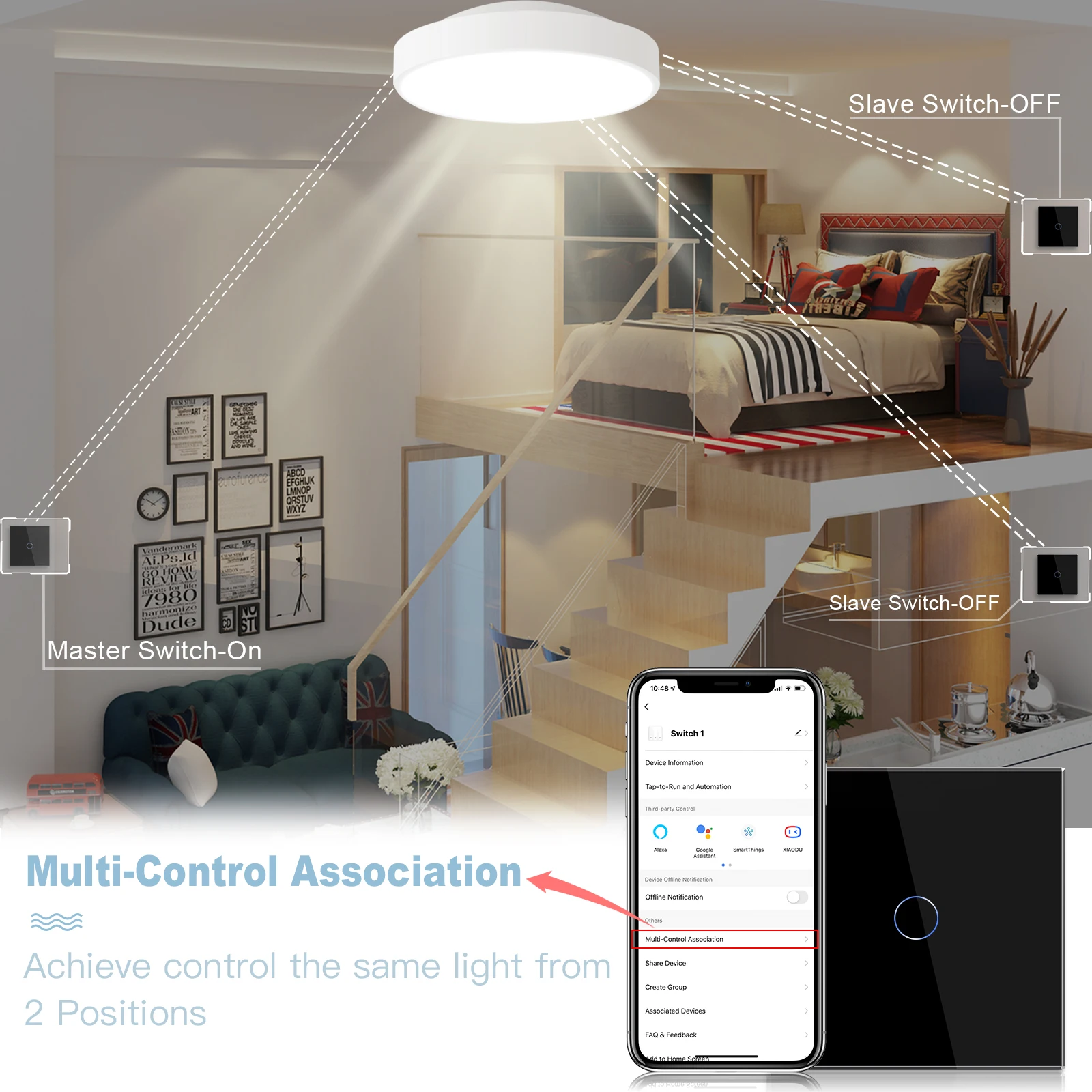 Bseed 1 Bende 3way Wifi Touch Schakelaars Wandschakelaars Voor Trappen Tuya Smart Life Alexa App Control Blue Backlight 10a