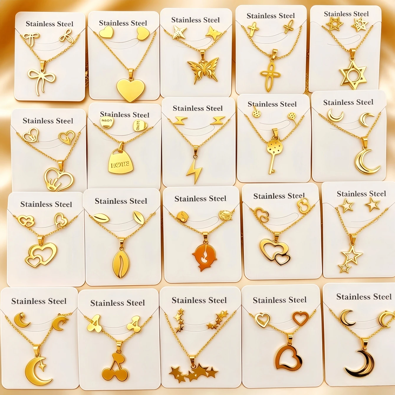 6/8/10/15/25/35Sets Fashion Stainless Steel Earrings Necklace Set For Women Mix Style Trendy Heart Butterfly Jewelry