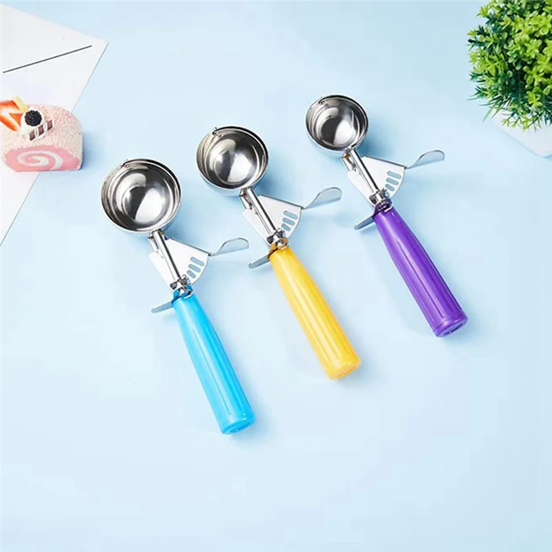 

J1UL1N 1 Set Divided Scoops 3-Piece Cookie Spoon Ice Cream Scoop Cutlery Scoop Cupcake Scoop