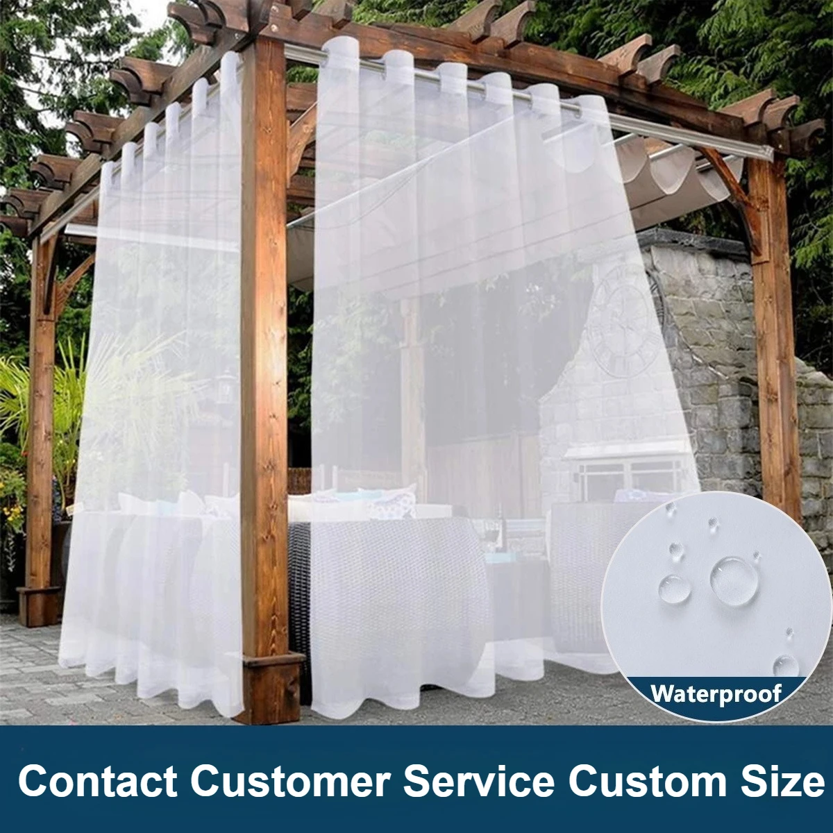 

1 PC Outdoor Waterproof Sheer Curtain White Tulle Translucent Indoor Porch Pergola Patio Pavilion Terrace Drapes Decor Modern