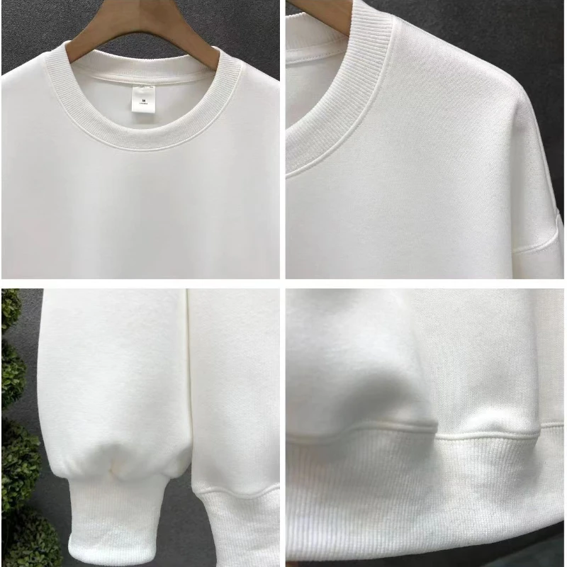 Pajamas Simple Solid Color Hoodie New Round Neck White Spring Autumn Pure Cotton Long Sleeve T-shirt Base Clothing Trend Fashion