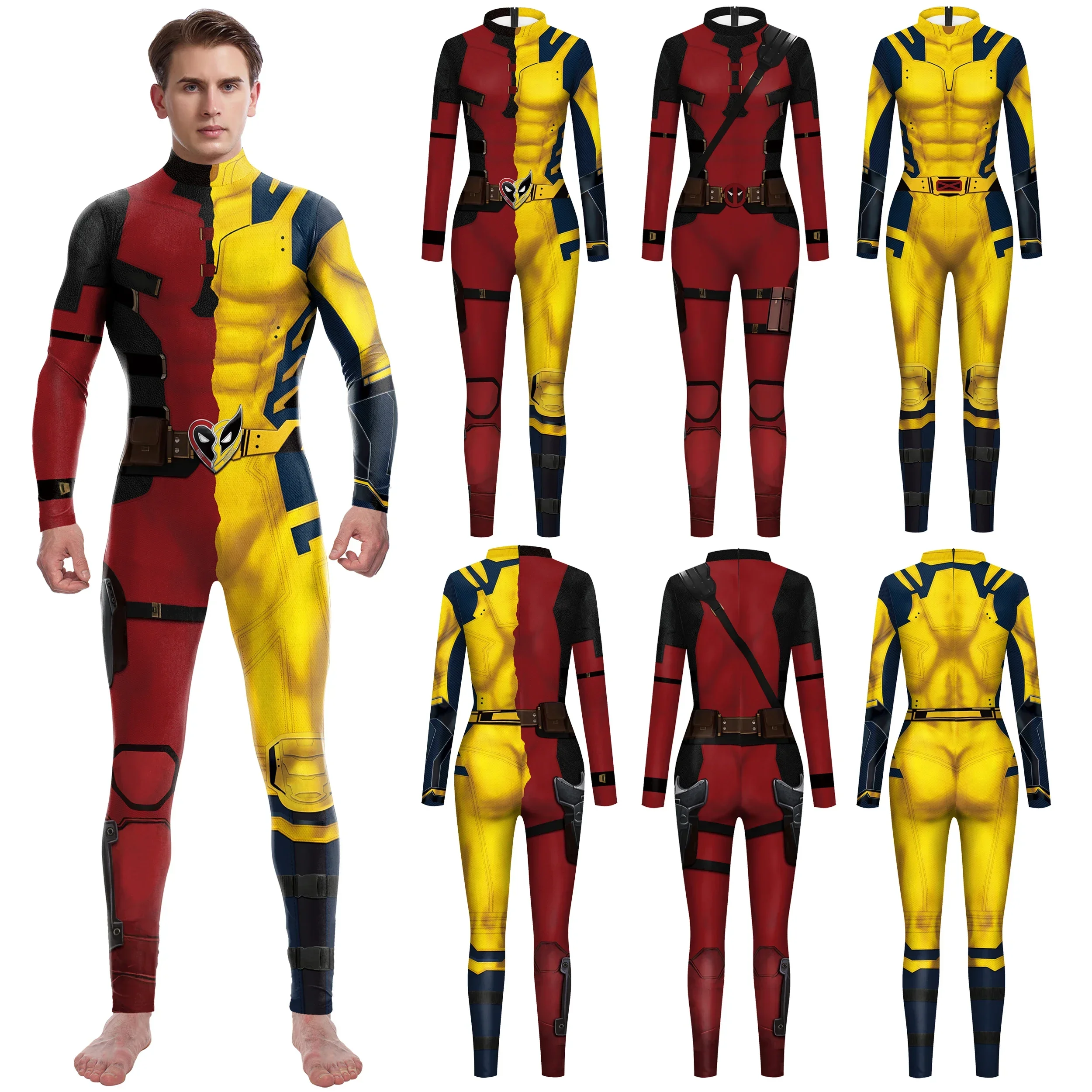 

Adult Deadpool Halloween Costume Woman Man Superhero Wolverine Cosplay Jumpsuit 3D Printed Zentai Bodysuit Fancy Party Outfit