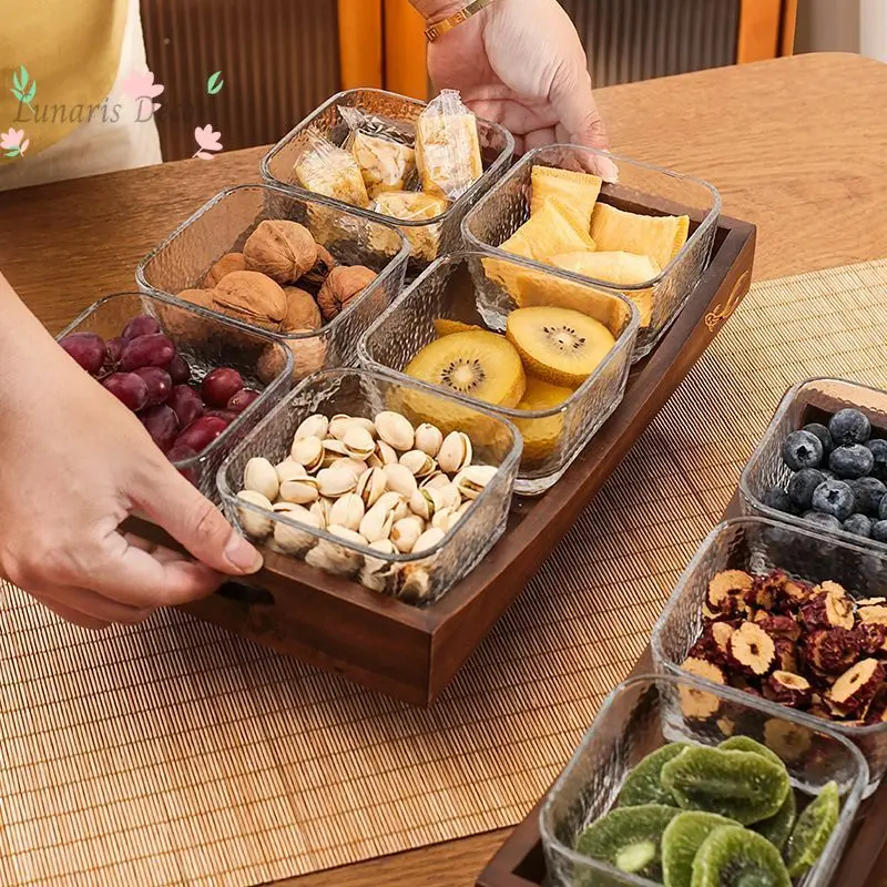 North American walnut glass fruit plate coffee table grid tea dessert candy club dried fruit plate