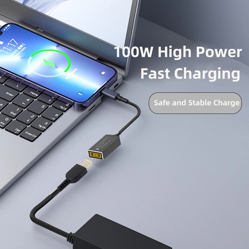 Cavo di ricarica rapido USB C PD da 100 W Spina quadrata CC a convertitore connettore adattatore di alimentazione di tipo C per cavo di ricarica per laptop Lenovo
