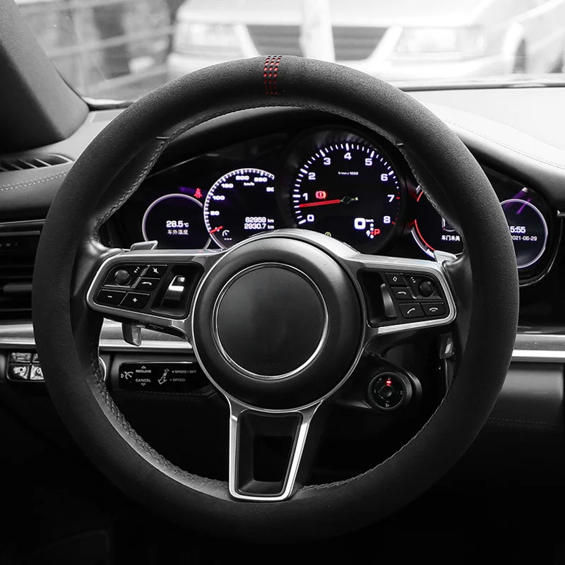 

38cm Suede Steering Wheel Cover for Chevrolet Aveo Camaro Equinox Trailblazer Trax Silverado - Non-Slip Breathable Grip