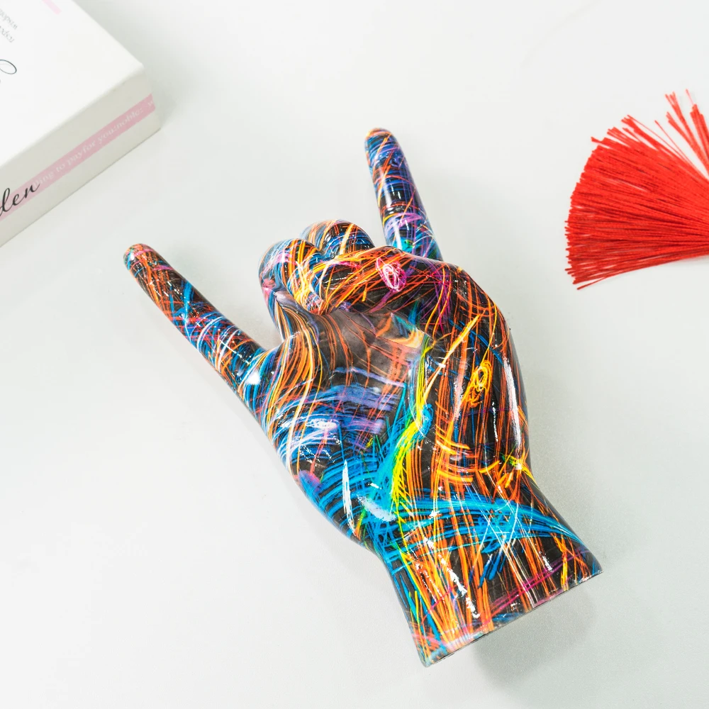 Graffiti Rock On Hand Statue Modell Gestenfiguren 20cm Musikband-Zimmer Bücherregale Desktop Wohnzimmer Dekor Moderne Kunst Pop – Detail 6