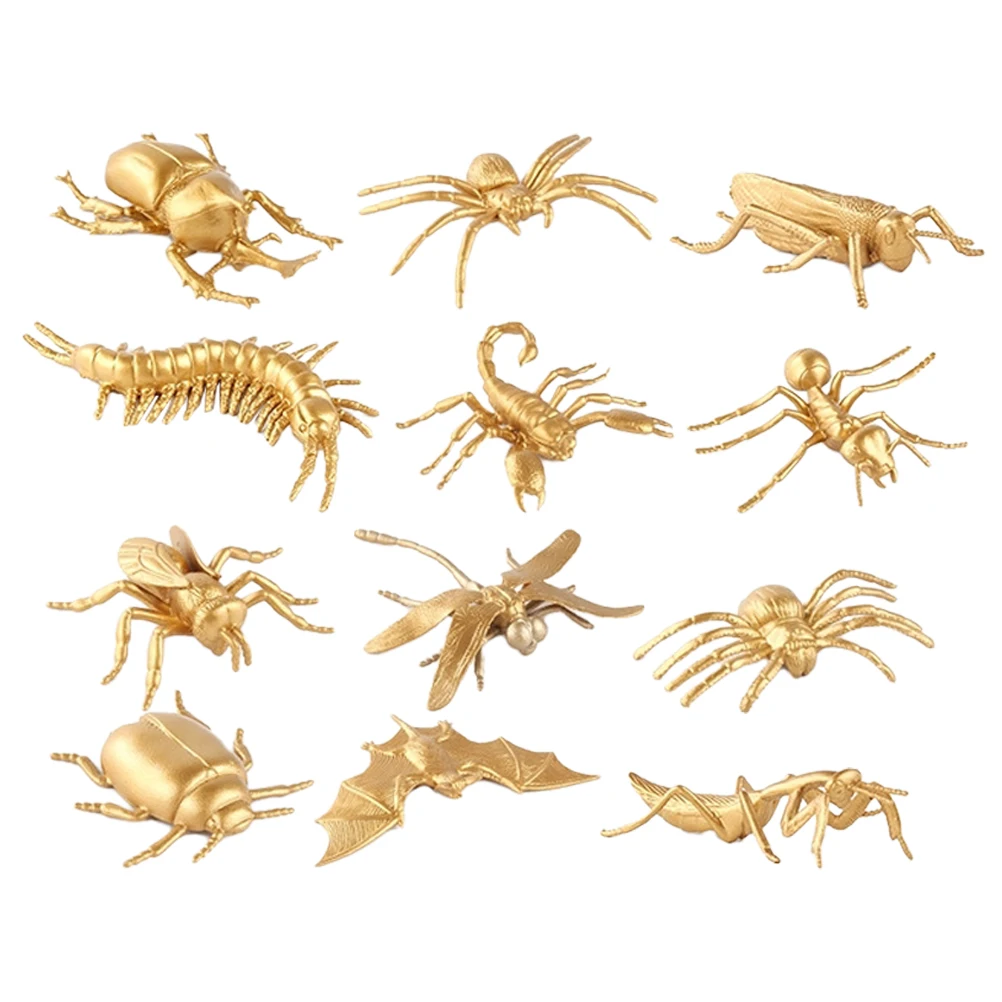 12Pcs Gold Insect Toy Golden Bee Ladybug Figures Mini Insects Figurines Animal Solid Brass Insect Honeybee Figurines Miniatures