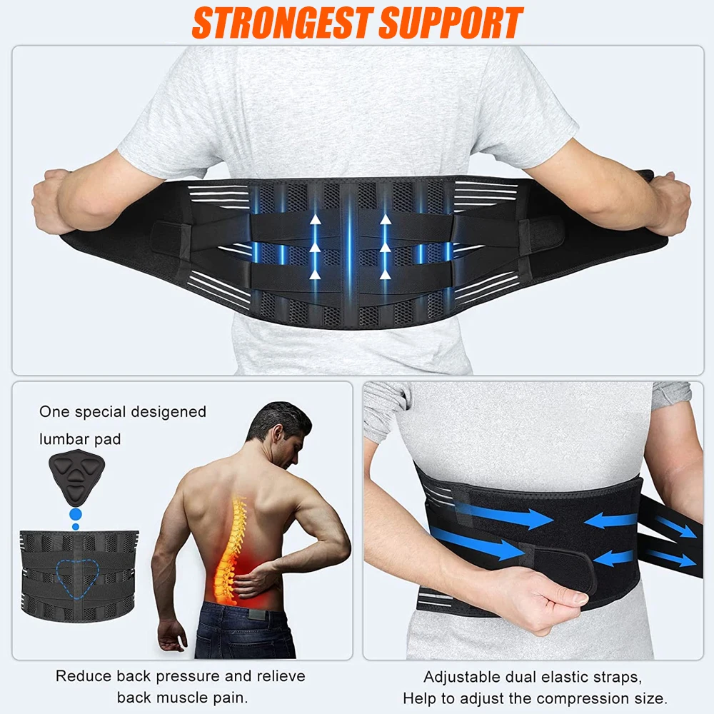 Ceinture de soutien dorsal réglable pour hernie discale et scoliose, support de taille respirant avec 6 coussinets lombaires, attelle dorsale, 1 PC