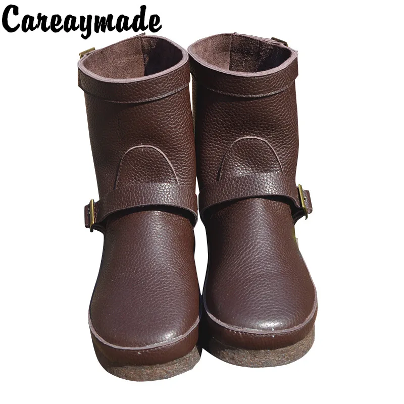 Careaymade-100% Genuine Leather women's short boots original cowhide pure leather single shoes snow warm shoes Casual boots