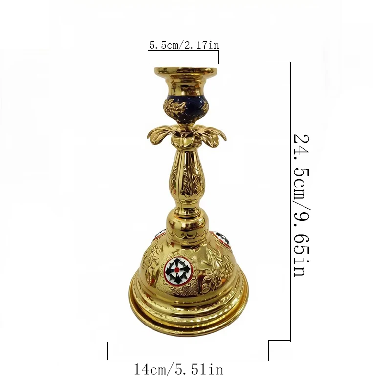 Orthodoxer Altar-Kerzenhalter aus Goldmetall, verziert im byzantinischen Stil, mit religiösen Ikonen für Kirchen- und Heimdekoration, christliches Geschenk – Detail 1