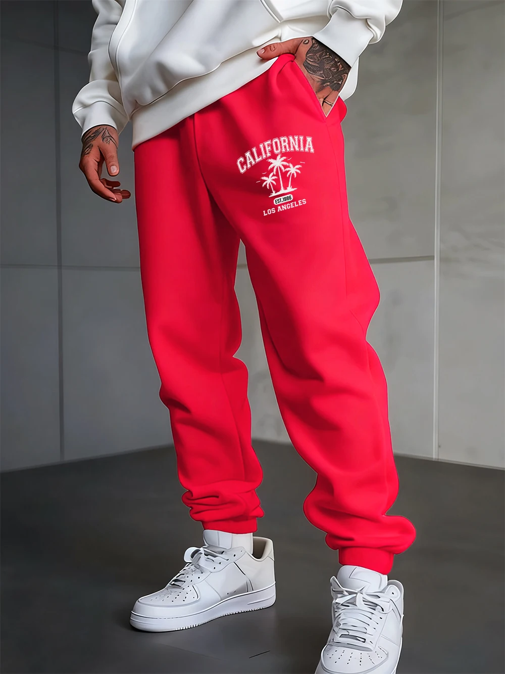 

California Est.1986 Prints Sweatpants Mens Casual Jogger Pants Pocket Fleece Warm Fleece Trousers Autumn Loose Men'S Sportswear