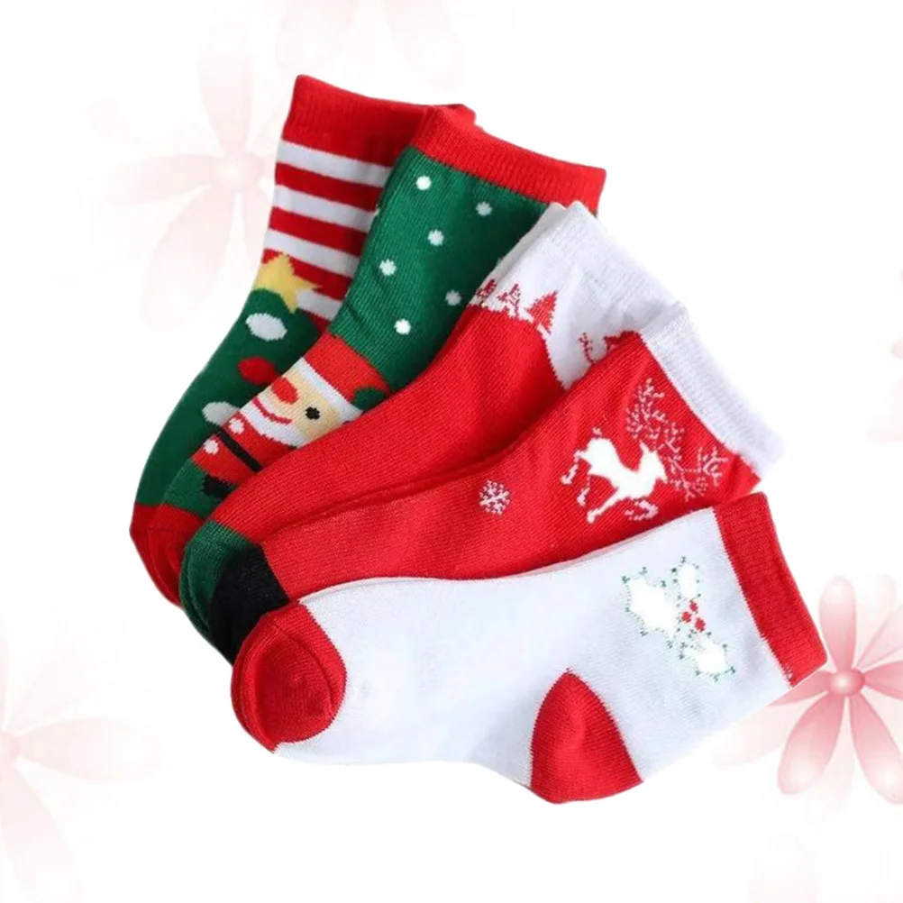 

Cotton Kids Socks Christmas Cartoon Pattern Soft Stretchable Toddler Festival Socks For 7-13 Years 5 Color Mixed