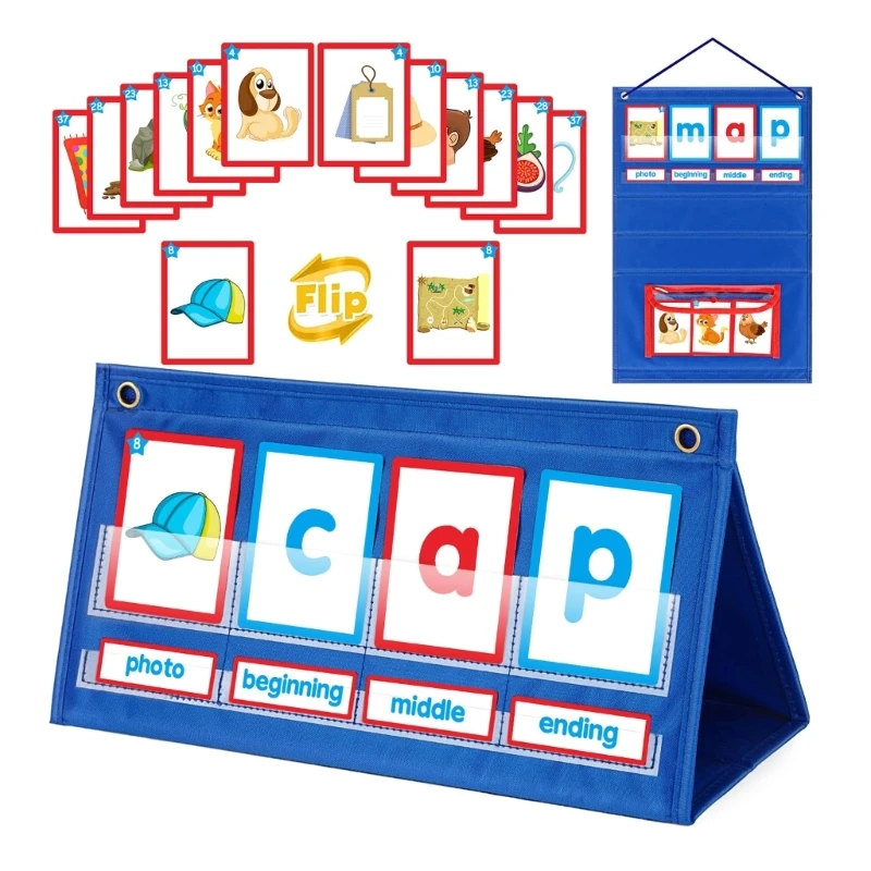 

CVC Word Builder Desktop Pocket Chart Tent Cards Set Phonics Games Spelling Educational Toy for Kid Age 5, 6, 7, 8