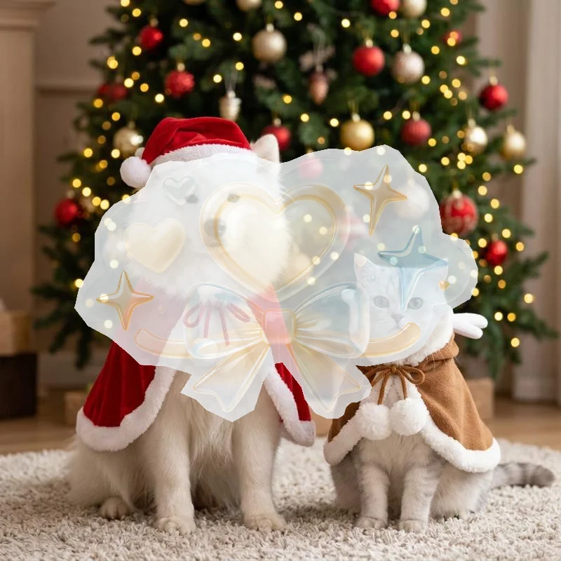 Christmas Pet Santa Costume Red Plush Hooded Cape with Pom Pom Hat Cute Outfit for Dogs Cats Perfect Xmas Gift