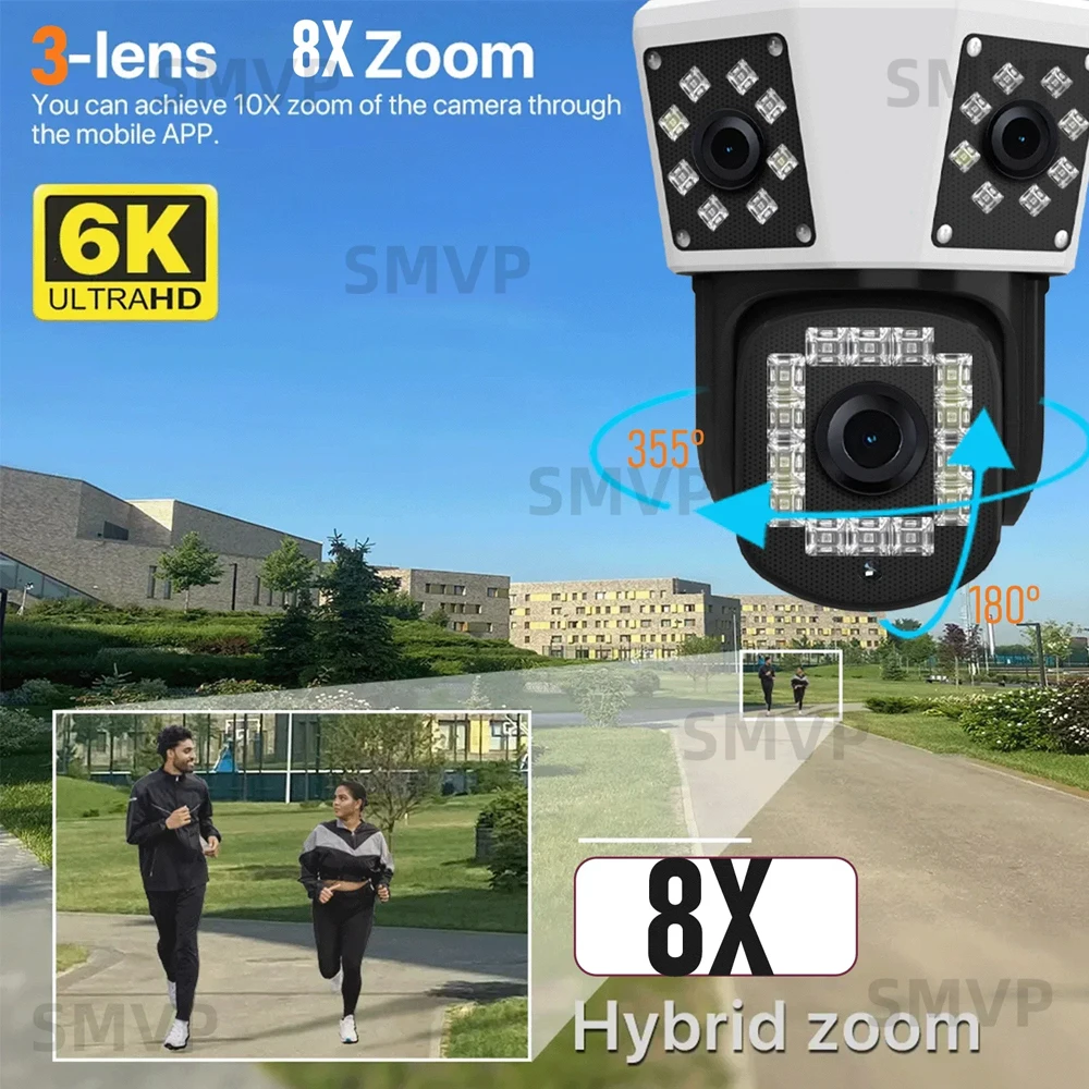 12MP Three Lens 5G IP WiFi Camera Surveillance PTZ Full Color Night Vision Security Camera Outdoor Waterproof Smart Human Detect