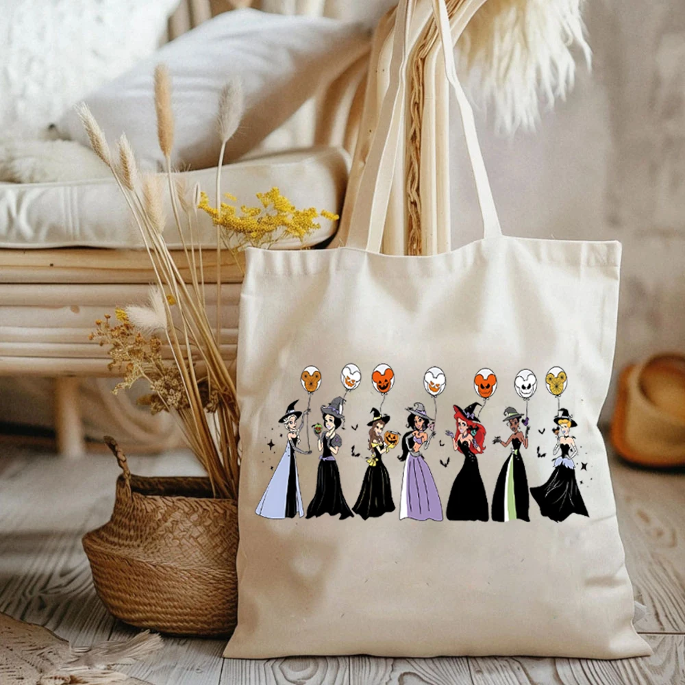 Super Cute Princess Witch Halloween Graphic Tote Bags Princess Balloons Ladies Shopping Canvas Halloween Girls Women's Handbags