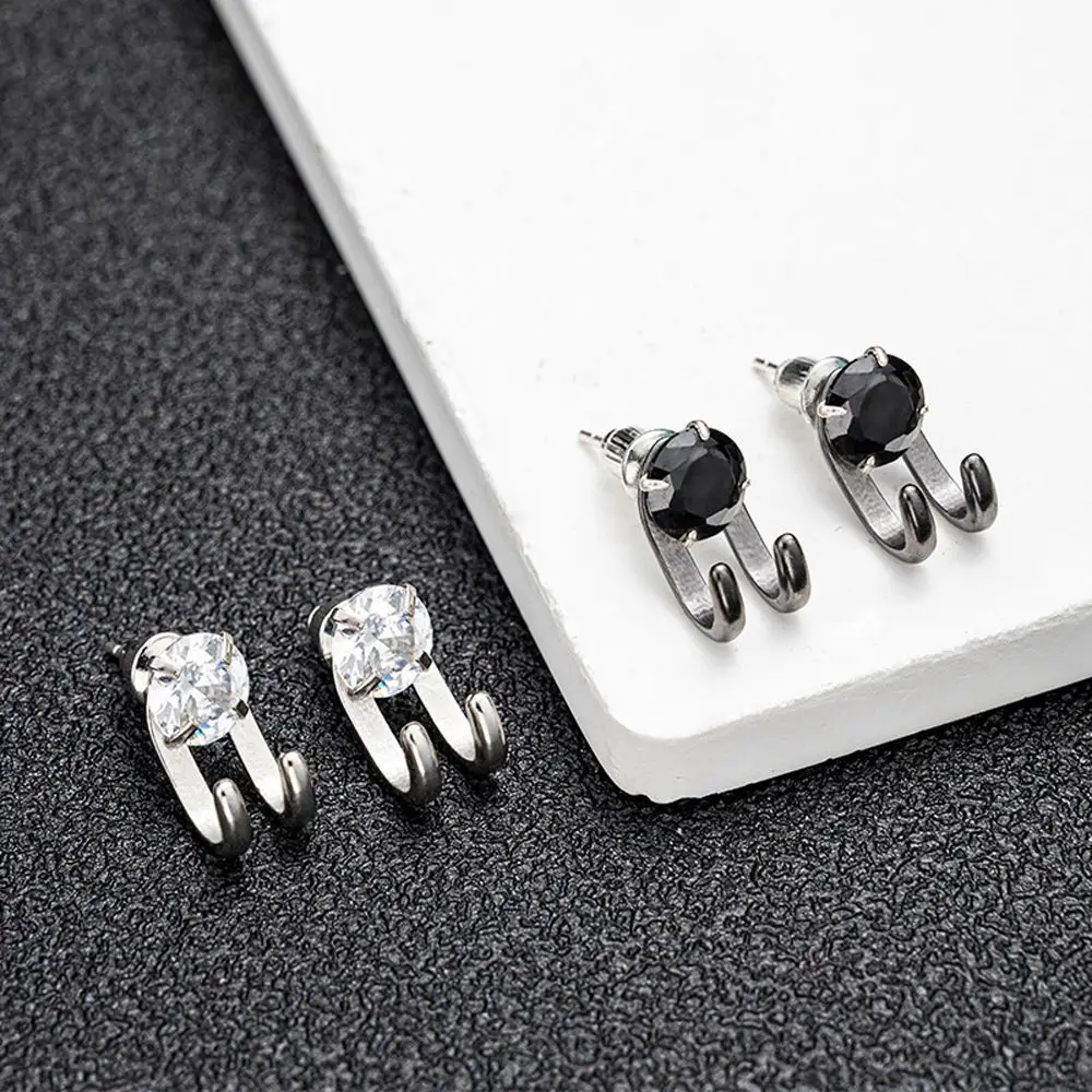 Minority Creative Silver Plate Party Street Wear Punk Men Accessories Zircon Hook Paw Earrings Korean Earrings