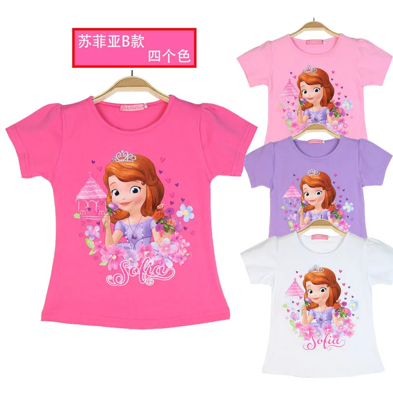 

Girls Summer Frozen Sofia Girls T-Shirt Kids Short Sleeve Elsa Anna Baby Kids 100% Cotton Top Anime 3-8 Y