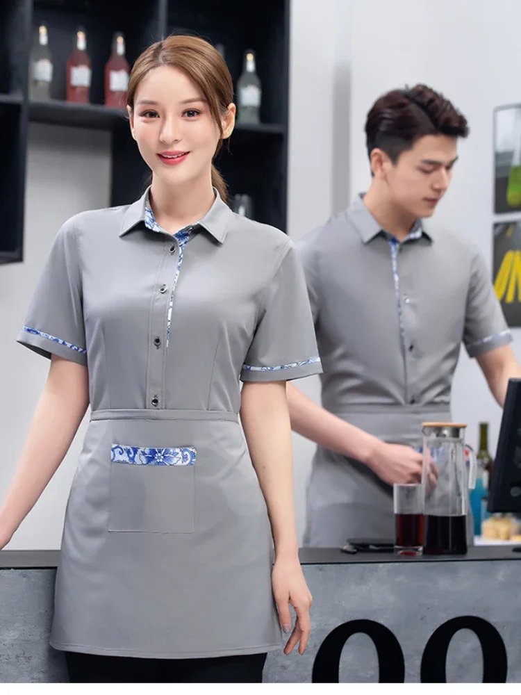 Uniforme de serveur de Restaurant chinois, vêtements de cuisinier de Service alimentaire de restauration, salopette de personnel, vêtements de travail de boulangerie, hauts à manches courtes pour marmite