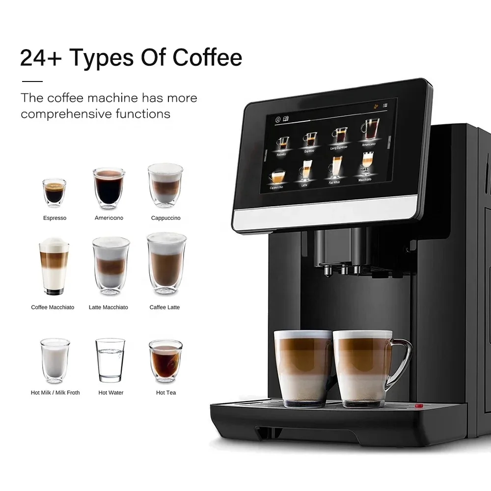 

Electric Household Commercial Full Automatic 19Bar Espresso Coffee Machine 7" Touch Screen 2-cups One Touch 19 Specialty Drinks