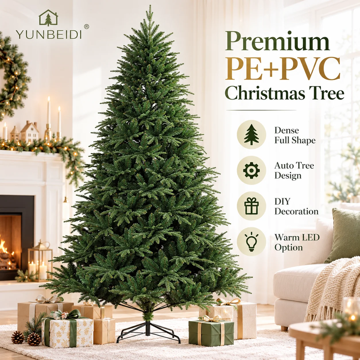 PE&PVC Artificial Christmas Tree Encryption with Warm LED Lights Large Christmas Tree 120CM To 240CM Home Christmas Party Decor